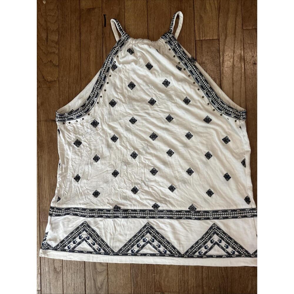 Anthropologie Kiana Embroidered Halter Top Womens Small Ivory Black Aztec Boho - Picture 9 of 9